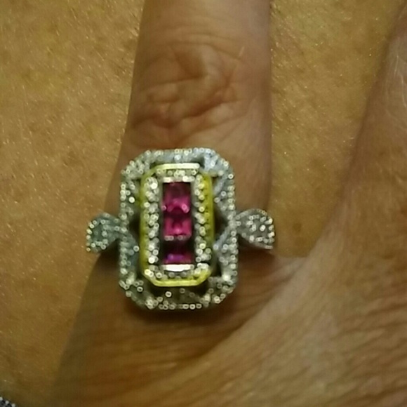 New Art deco simulated ruby ring 925 stamped - Picture 2 of 7